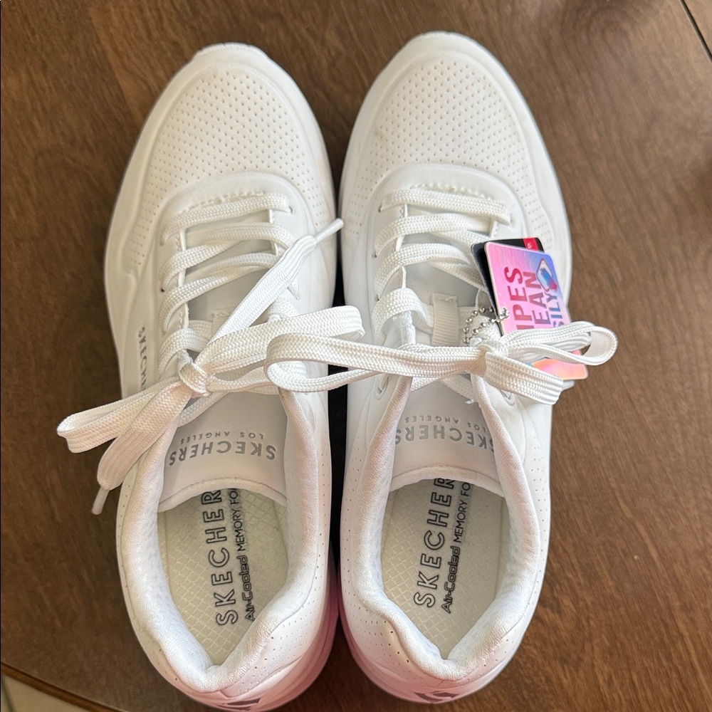 Skechers White Athletic Sneakers with Pink Heel Accent - Picture 3 of 3